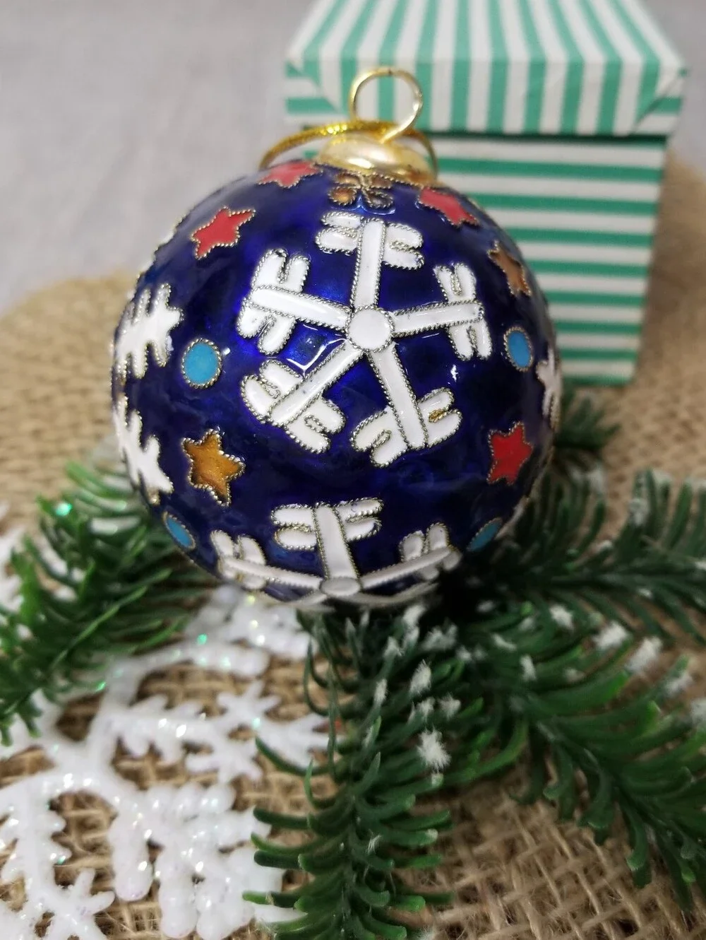 Cobalt Blue Cloisonne Snowflake Ornament Bulb